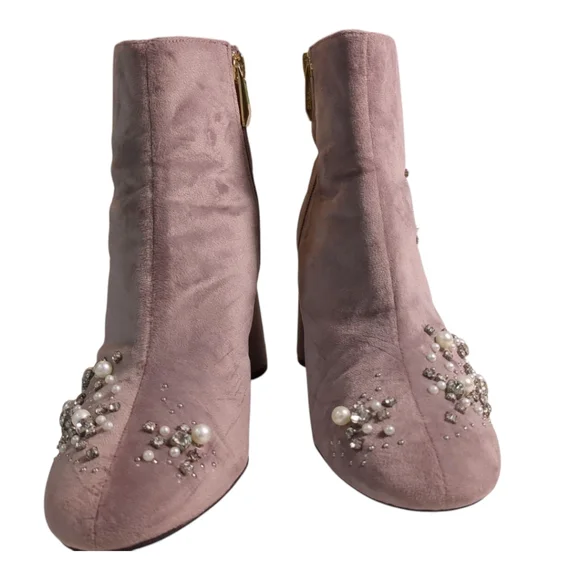 ZARA Pink Suede Jewel and Pearl Encrusted Boots Booties SZ 38 / US 7 - Picture 5 of 8